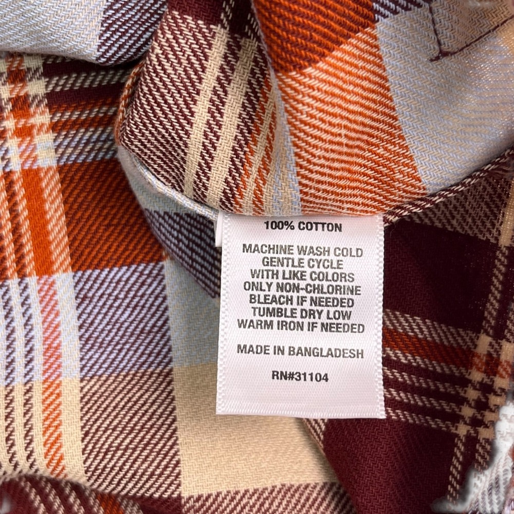 Ocean Coast Men's Plaid Flannel Shirt Orange Burgundy Cotton Long Sleeve Size M - Picture 3 of 8